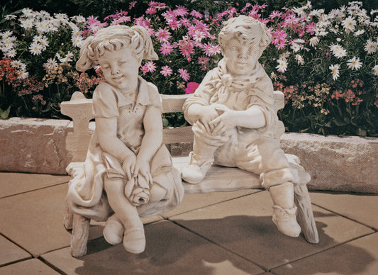 Katia & Claude on Bench Medium Concrete Garden Statue